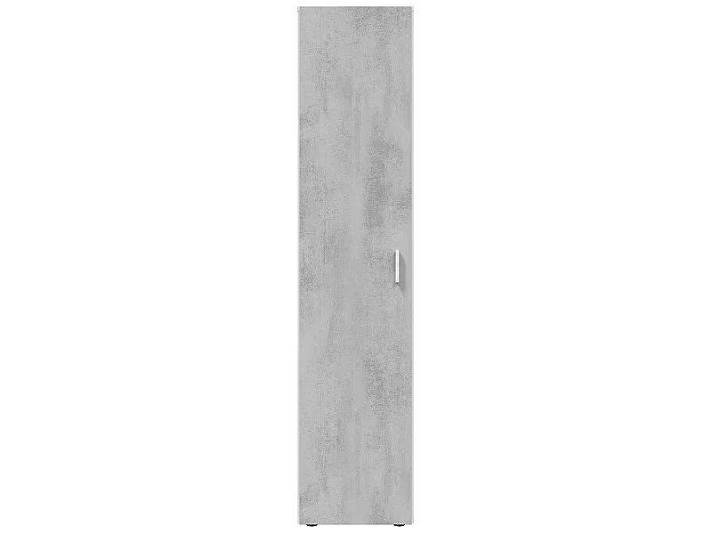 Armoire  meuble de rangement en panneau de particules mélaminé coloris blanc mat et gris ciment - Hauteur 182 x Longueur 41 cm x Profondeur 37 cm