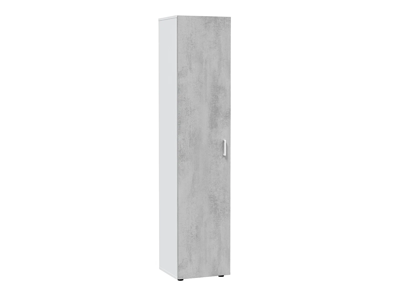 Armoire  meuble de rangement en panneau de particules mélaminé coloris blanc mat et gris ciment - Hauteur 182 x Longueur 41 cm x Profondeur 37 cm