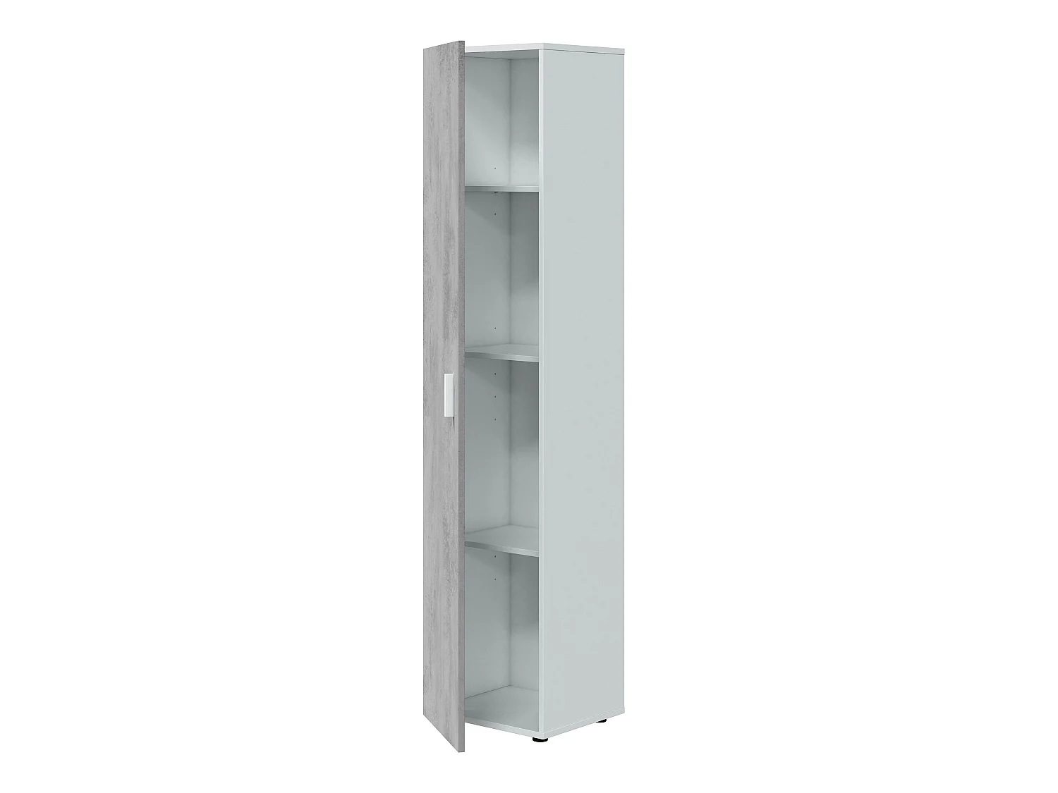Armoire  meuble de rangement en panneau de particules mélaminé coloris blanc mat et gris ciment - Hauteur 182 x Longueur 41 cm x Profondeur 37 cm