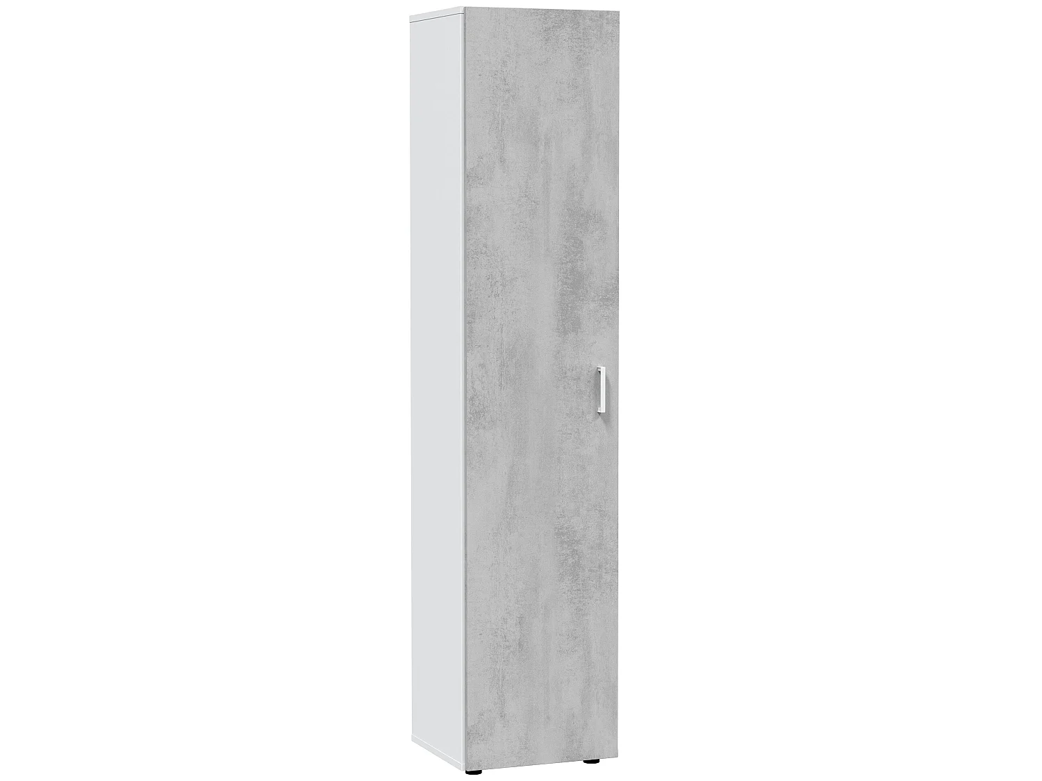 Armoire  meuble de rangement en panneau de particules mélaminé coloris blanc mat et gris ciment - Hauteur 182 x Longueur 41 cm x Profondeur 37 cm