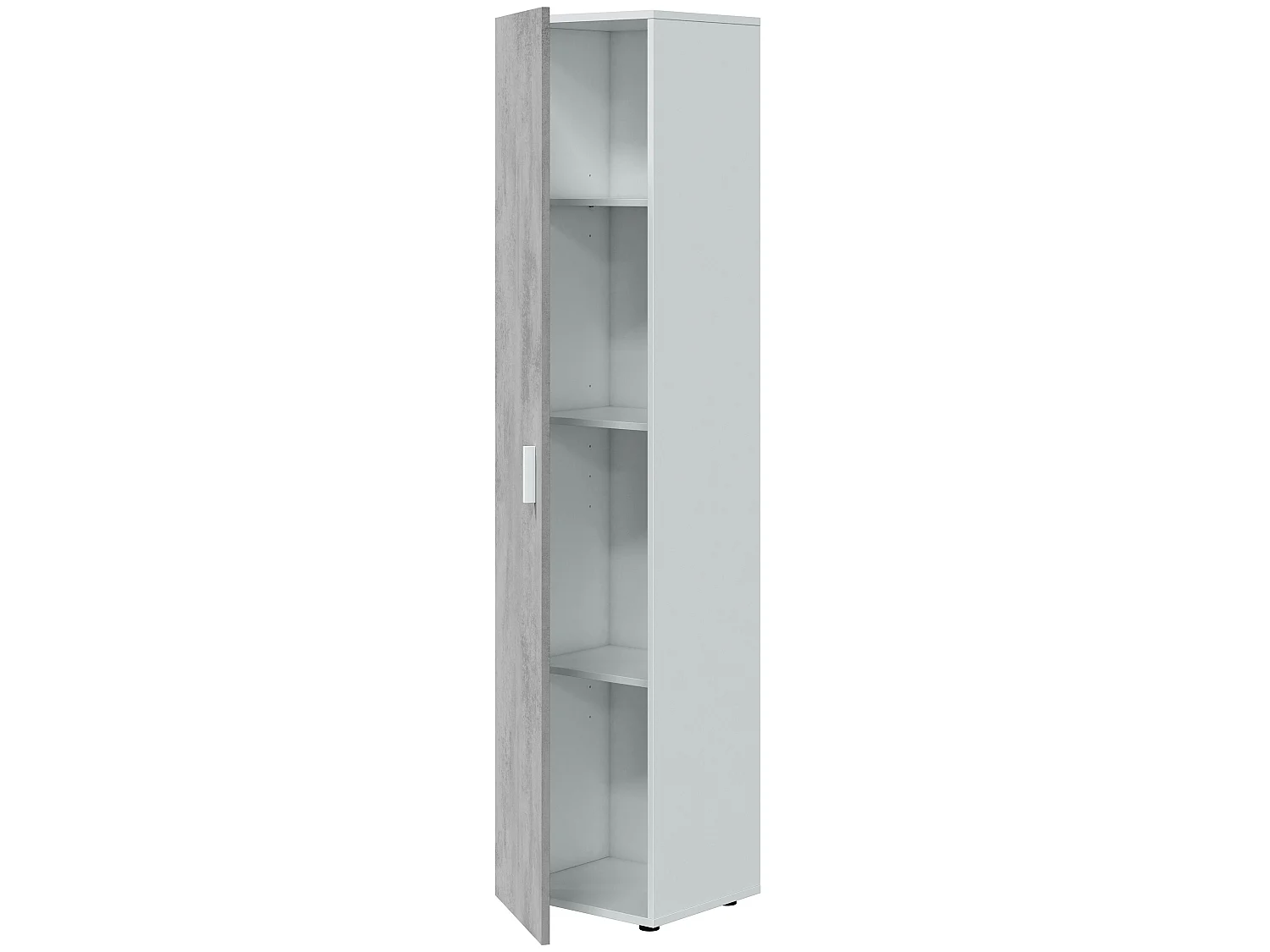 Armoire  meuble de rangement en panneau de particules mélaminé coloris blanc mat et gris ciment - Hauteur 182 x Longueur 41 cm x Profondeur 37 cm