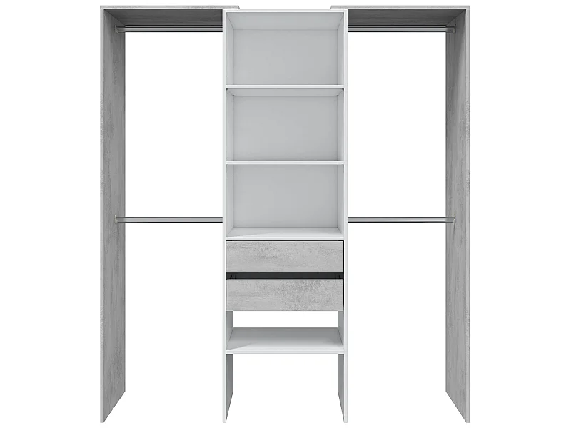 Armoire de rangement dressing en bois coloris blanc mat et gris ciment - Hauteur 202 x Longueur 179 cm x Profondeur 50 cm