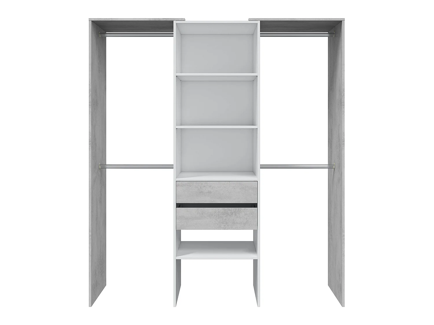Armoire de rangement dressing en bois coloris blanc mat et gris ciment - Hauteur 202 x Longueur 179 cm x Profondeur 50 cm