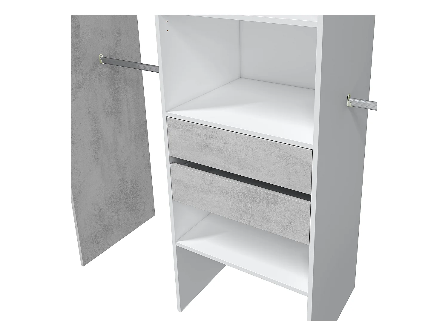 Armoire de rangement dressing en bois coloris blanc mat et gris ciment - Hauteur 202 x Longueur 179 cm x Profondeur 50 cm