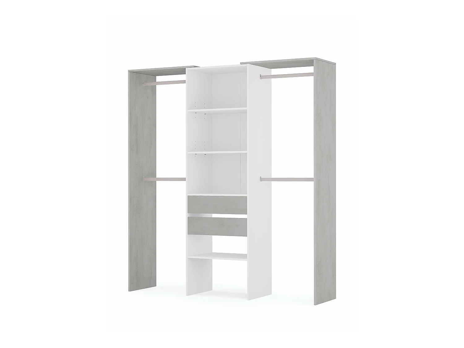 Armoire de rangement dressing en bois coloris blanc mat et gris ciment - Hauteur 202 x Longueur 179 cm x Profondeur 50 cm