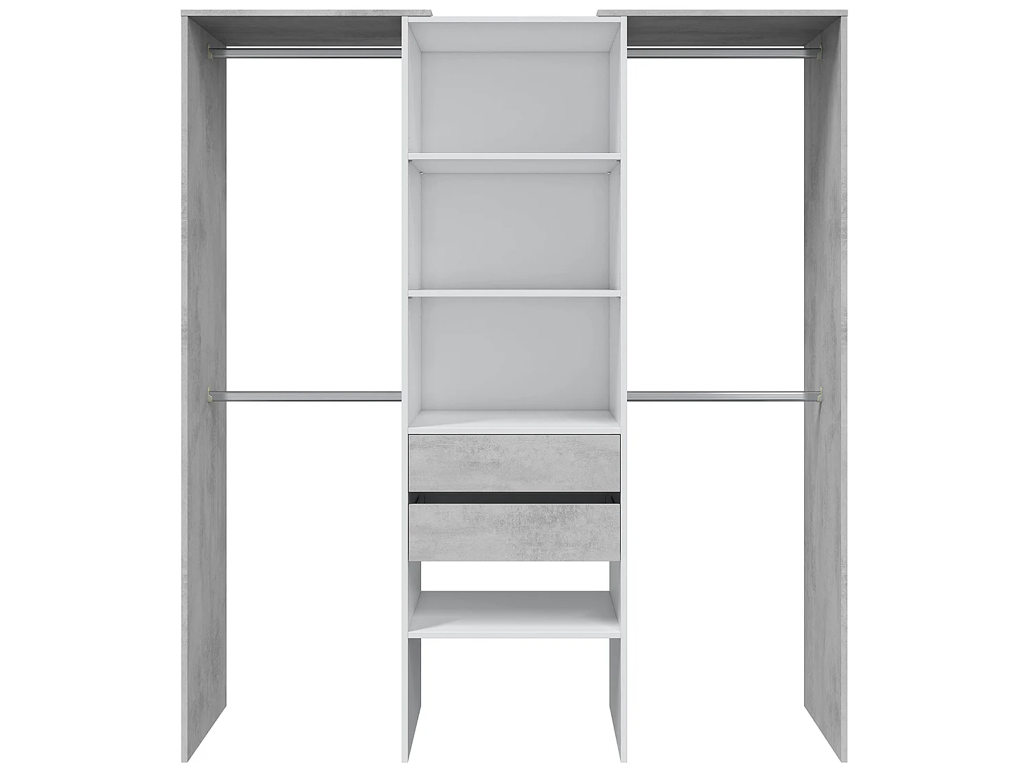 Armoire de rangement dressing en bois coloris blanc mat et gris ciment - Hauteur 202 x Longueur 179 cm x Profondeur 50 cm