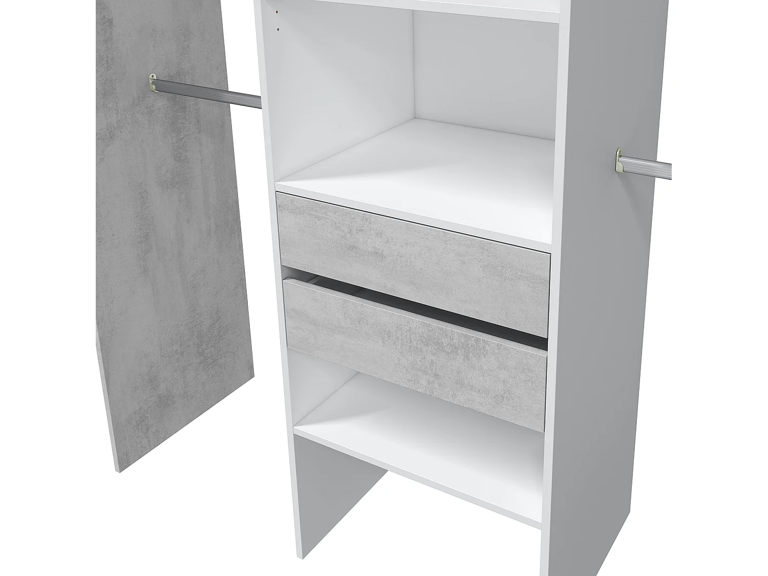 Armoire de rangement dressing en bois coloris blanc mat et gris ciment - Hauteur 202 x Longueur 179 cm x Profondeur 50 cm