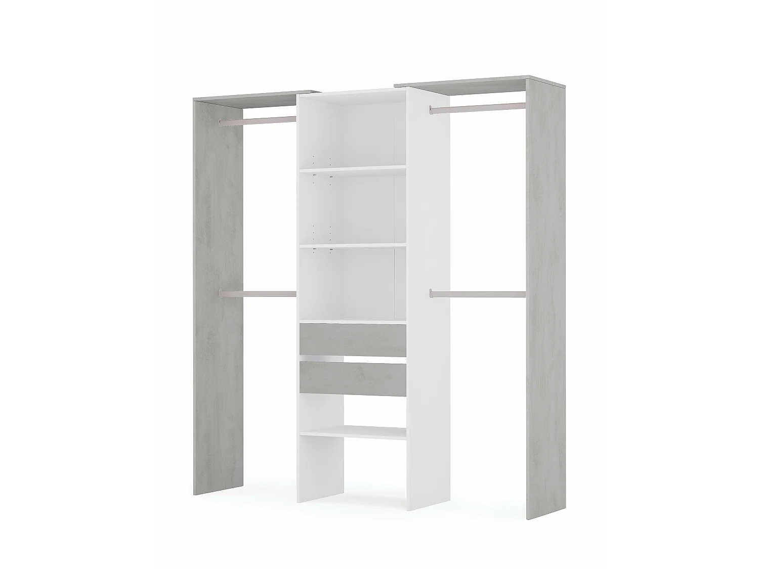 Armoire de rangement dressing en bois coloris blanc mat et gris ciment - Hauteur 202 x Longueur 179 cm x Profondeur 50 cm