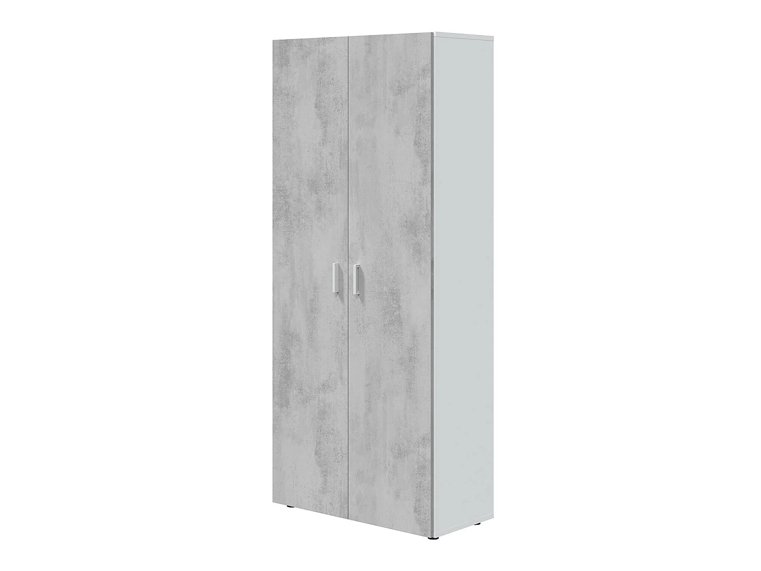 Armoire  meuble de rangement en panneau de particules mélaminé coloris blanc mat et gris ciment - Hauteur 182 x Longueur 80 cm x Profondeur 37 cm