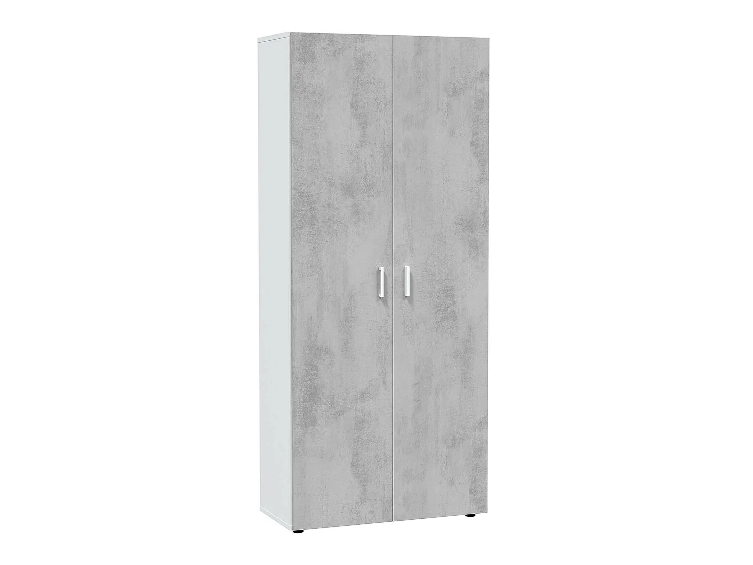 Armoire  meuble de rangement en panneau de particules mélaminé coloris blanc mat et gris ciment - Hauteur 182 x Longueur 80 cm x Profondeur 37 cm
