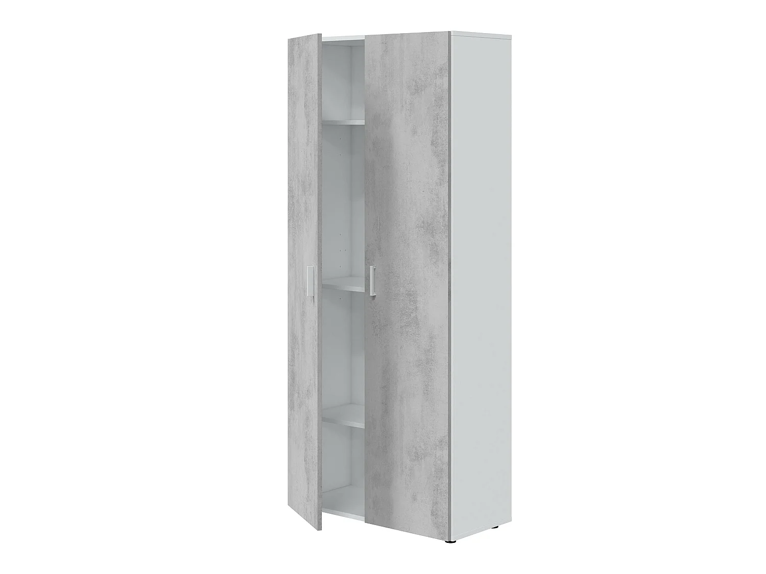 Armoire  meuble de rangement en panneau de particules mélaminé coloris blanc mat et gris ciment - Hauteur 182 x Longueur 80 cm x Profondeur 37 cm
