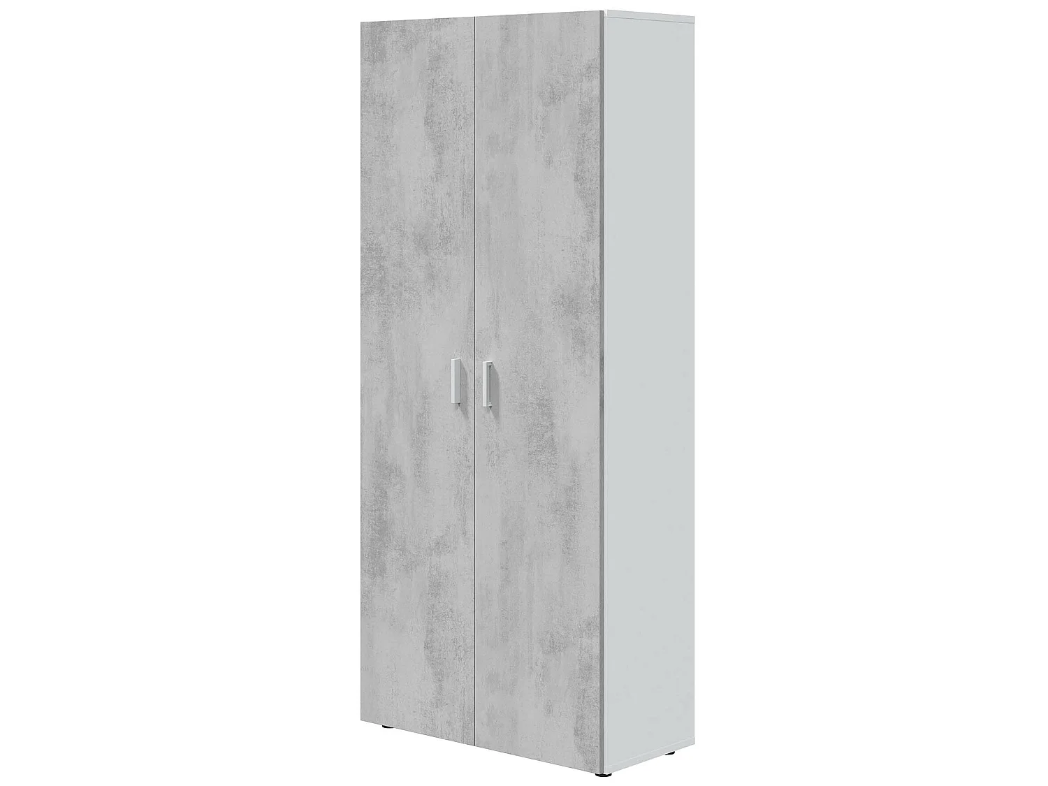 Armoire  meuble de rangement en panneau de particules mélaminé coloris blanc mat et gris ciment - Hauteur 182 x Longueur 80 cm x Profondeur 37 cm