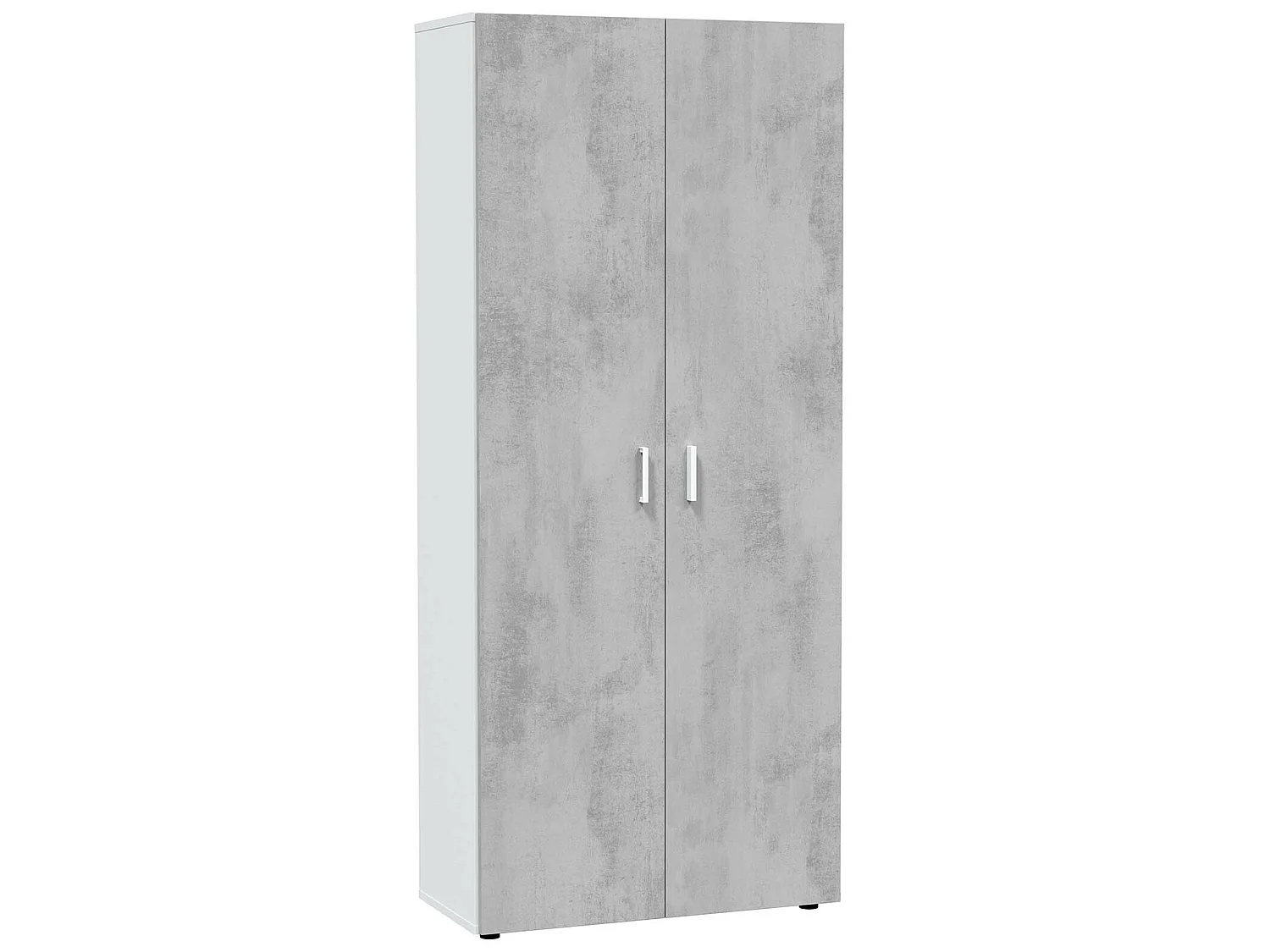 Armoire  meuble de rangement en panneau de particules mélaminé coloris blanc mat et gris ciment - Hauteur 182 x Longueur 80 cm x Profondeur 37 cm