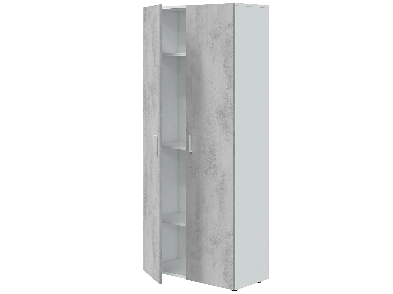 Armoire  meuble de rangement en panneau de particules mélaminé coloris blanc mat et gris ciment - Hauteur 182 x Longueur 80 cm x Profondeur 37 cm