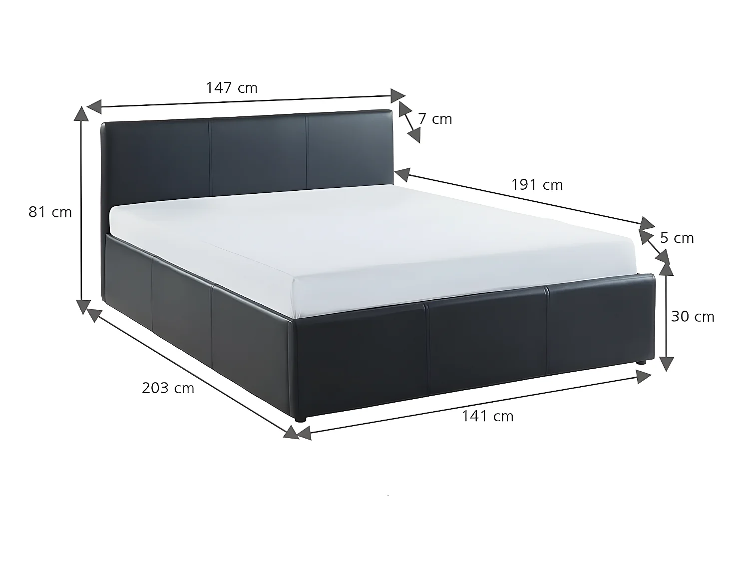 Lit coffre à led ASTRA  simili noir  140x190 sommier inclus