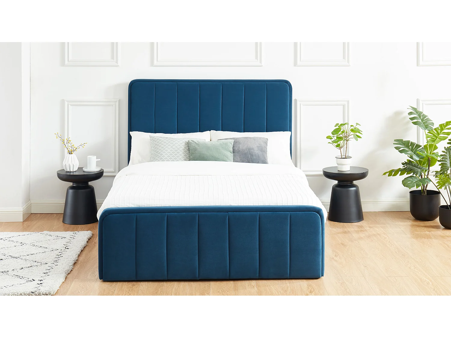 Lit coffre GATSBY velours bleu canard 140x190 sommier inclus