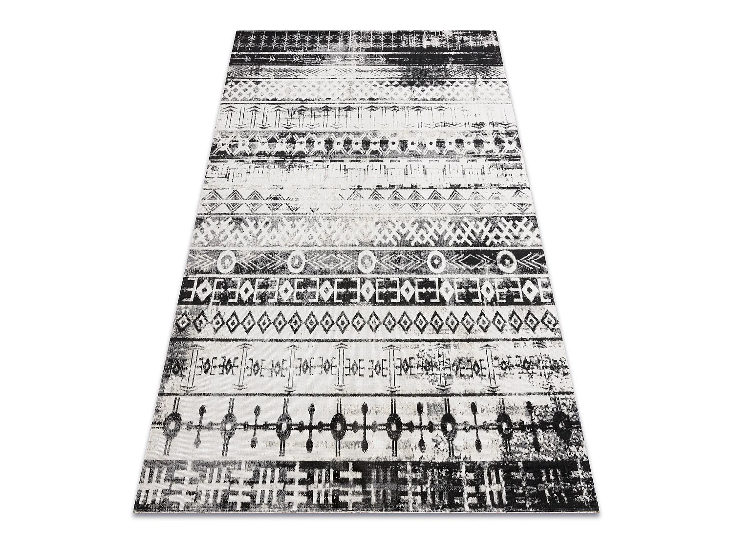 Modern tapijt MUNDO E0592 etnisch outdoor beige / zwart 80x150 cm