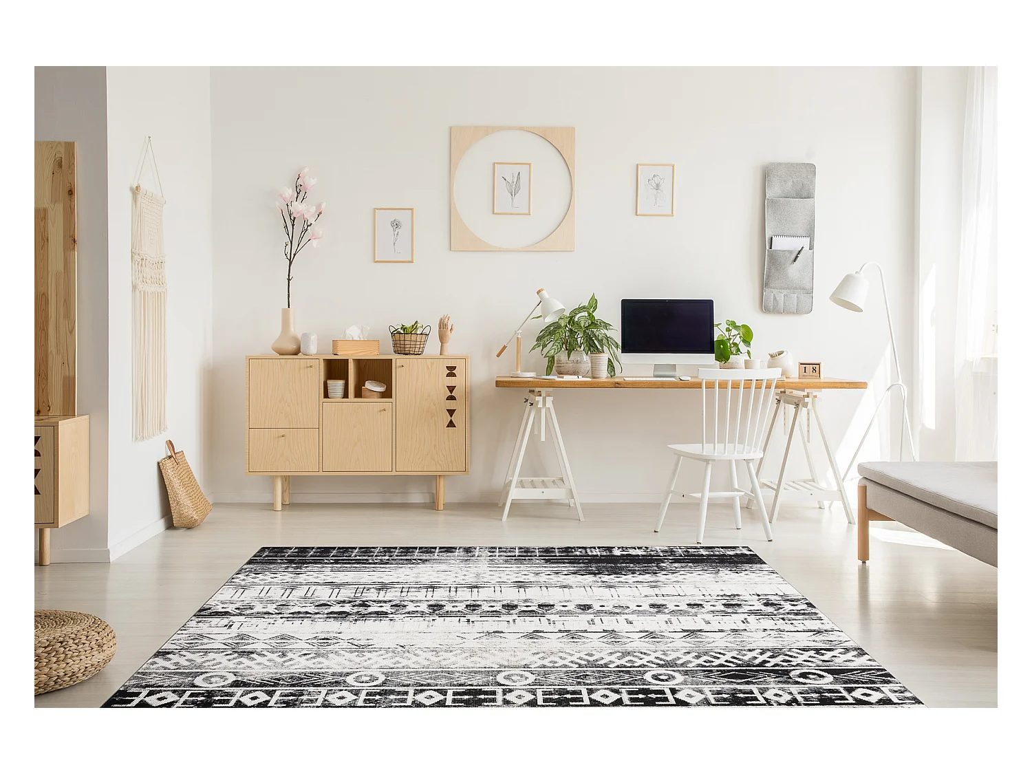 Modern tapijt MUNDO E0592 etnisch outdoor beige / zwart 80x150 cm