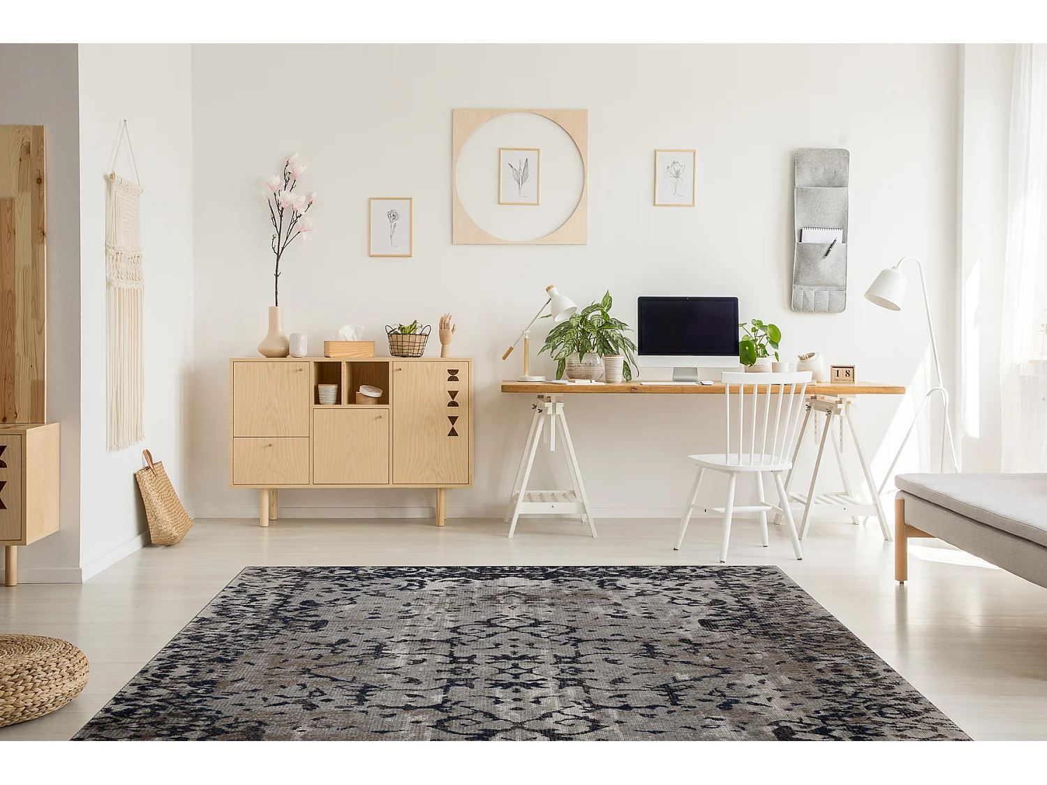 Modern tapijt MUNDO E0681 ornament, kader vintage outdoor beige / zwar 120x170 cm