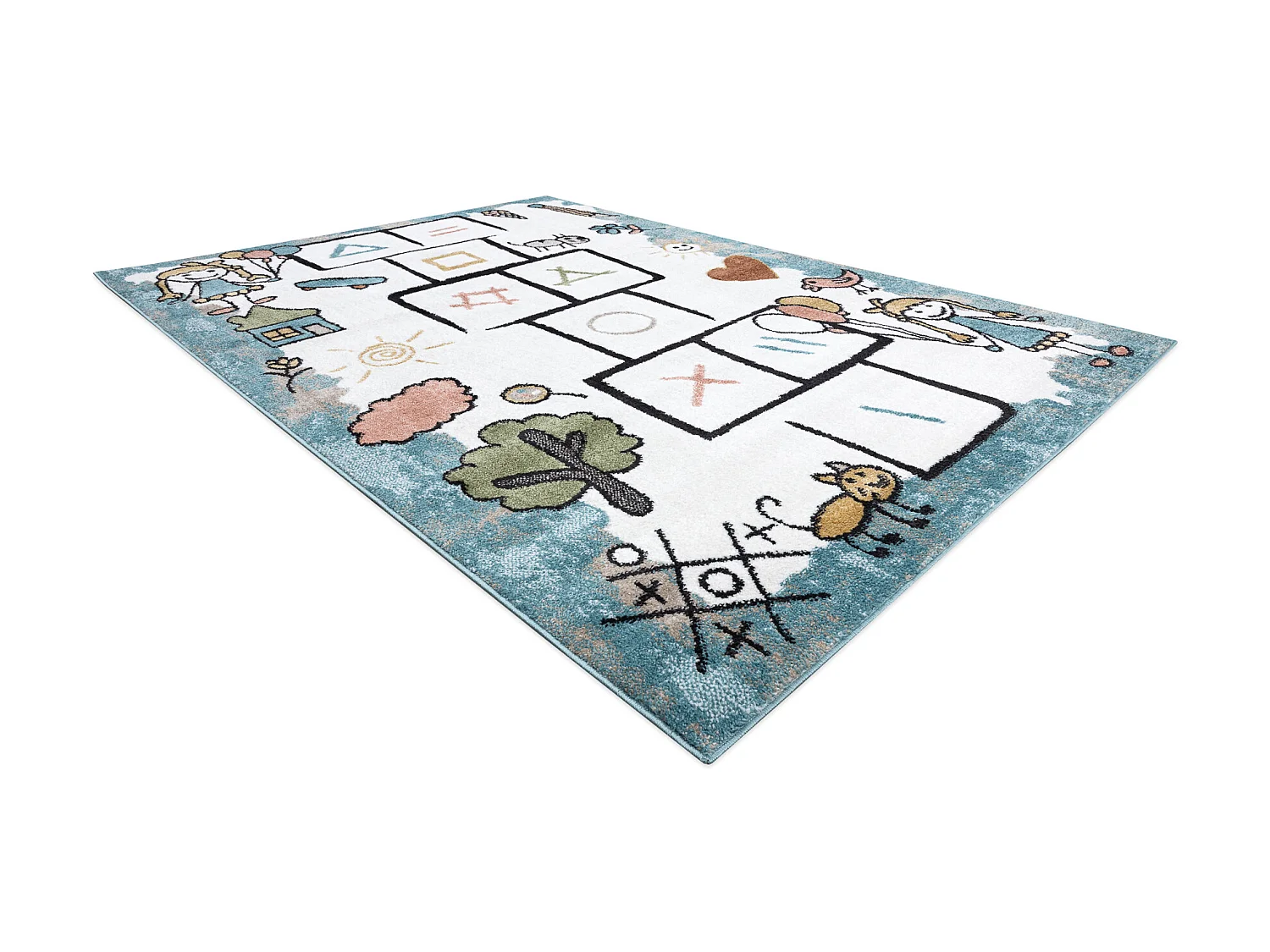 Tapijt FUN Hop voor kinderen, klassikaal spel, dieren blauw 200x290 cm