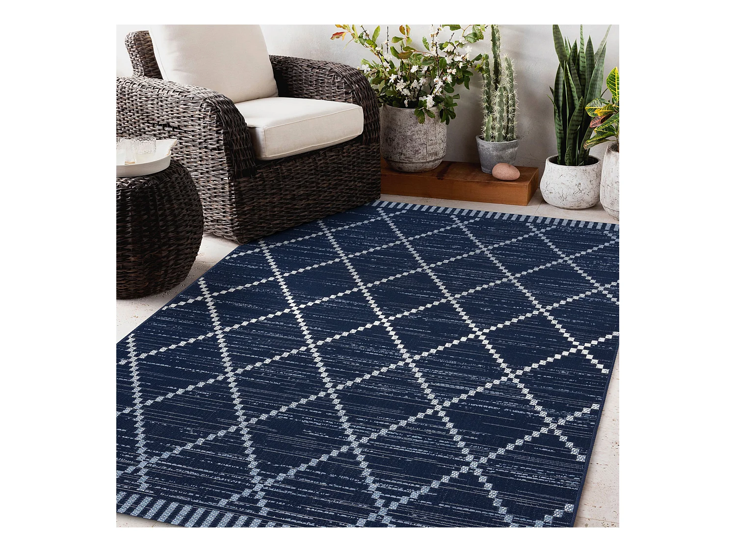 Tapis EN CORDE SIZAL COLOR 47268/309 Losanges CarrésBleu 140x200 cm
