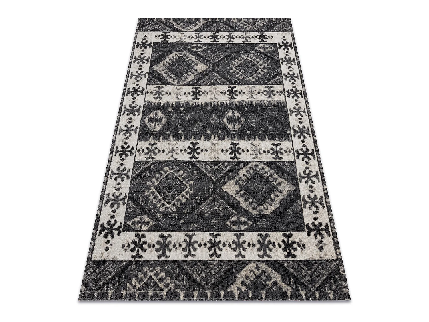 Modern tapijt MUNDO E0651 etnisch outdoor beige / zwart 80x150 cm