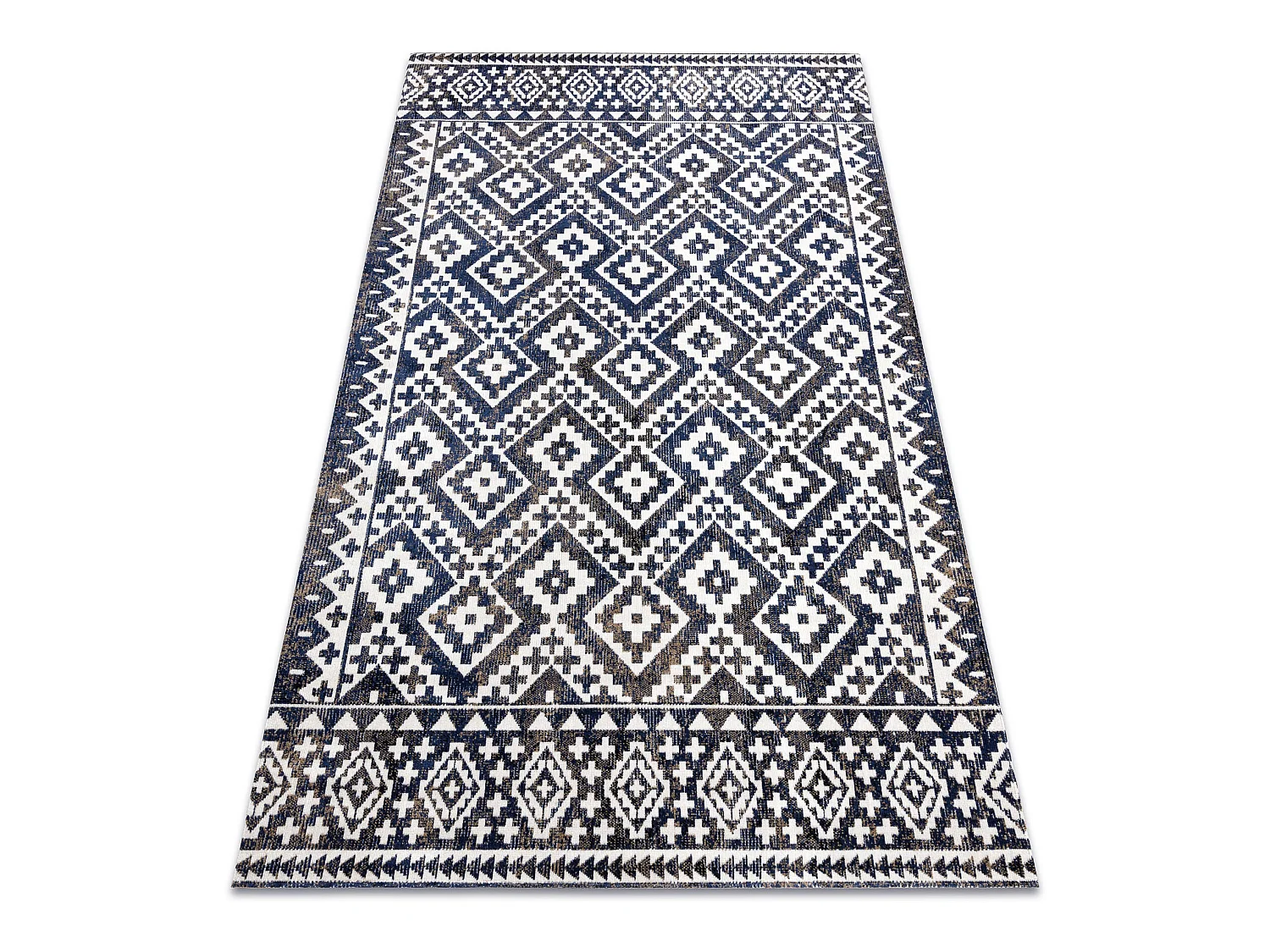 Tapis moderne MUNDO E0561 diamants, zigzag 3D extérieur bleu / beige 180x270 cm