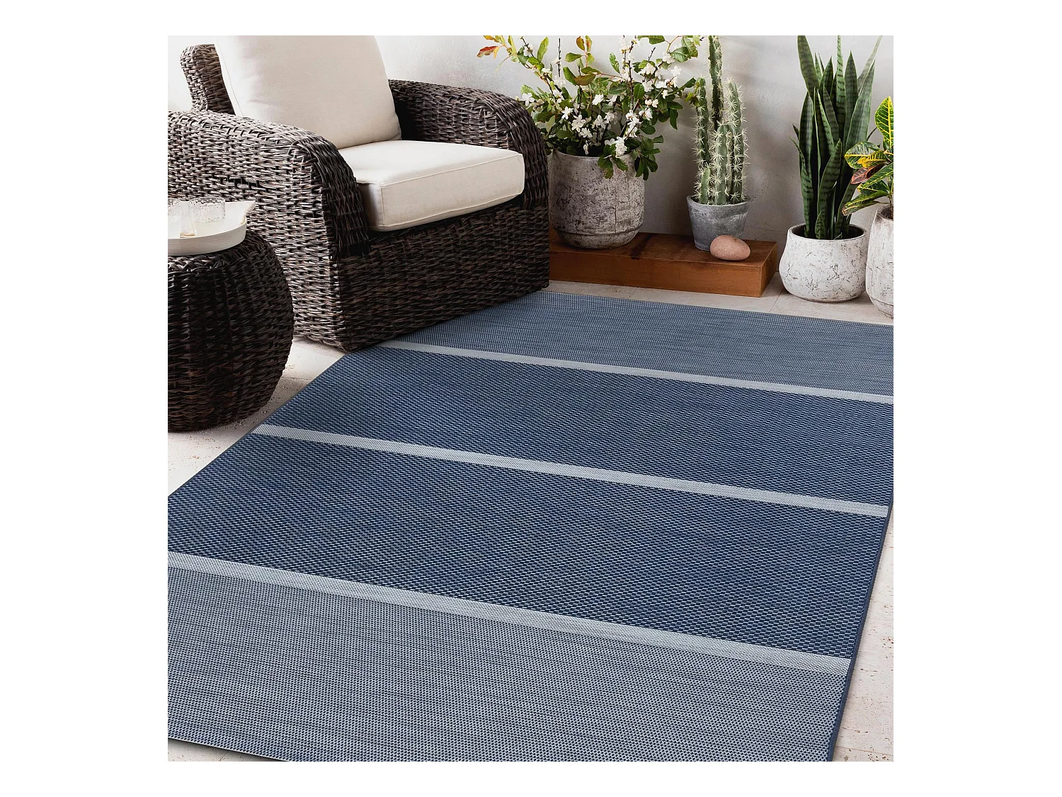 Tapis EN CORDE SIZAL COLOR 47011/309 Rayures Bleu 80x150 cm