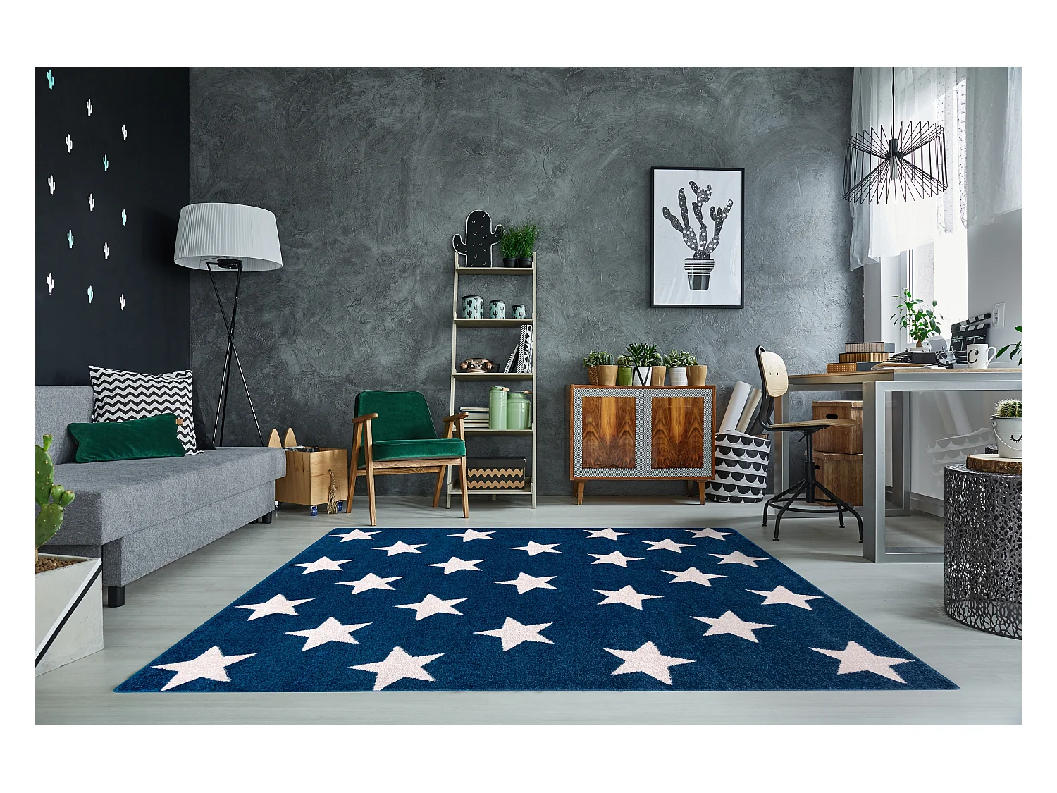 Tapijt SKETCH - FA68 blauw/wit - Sterren 180x270 cm