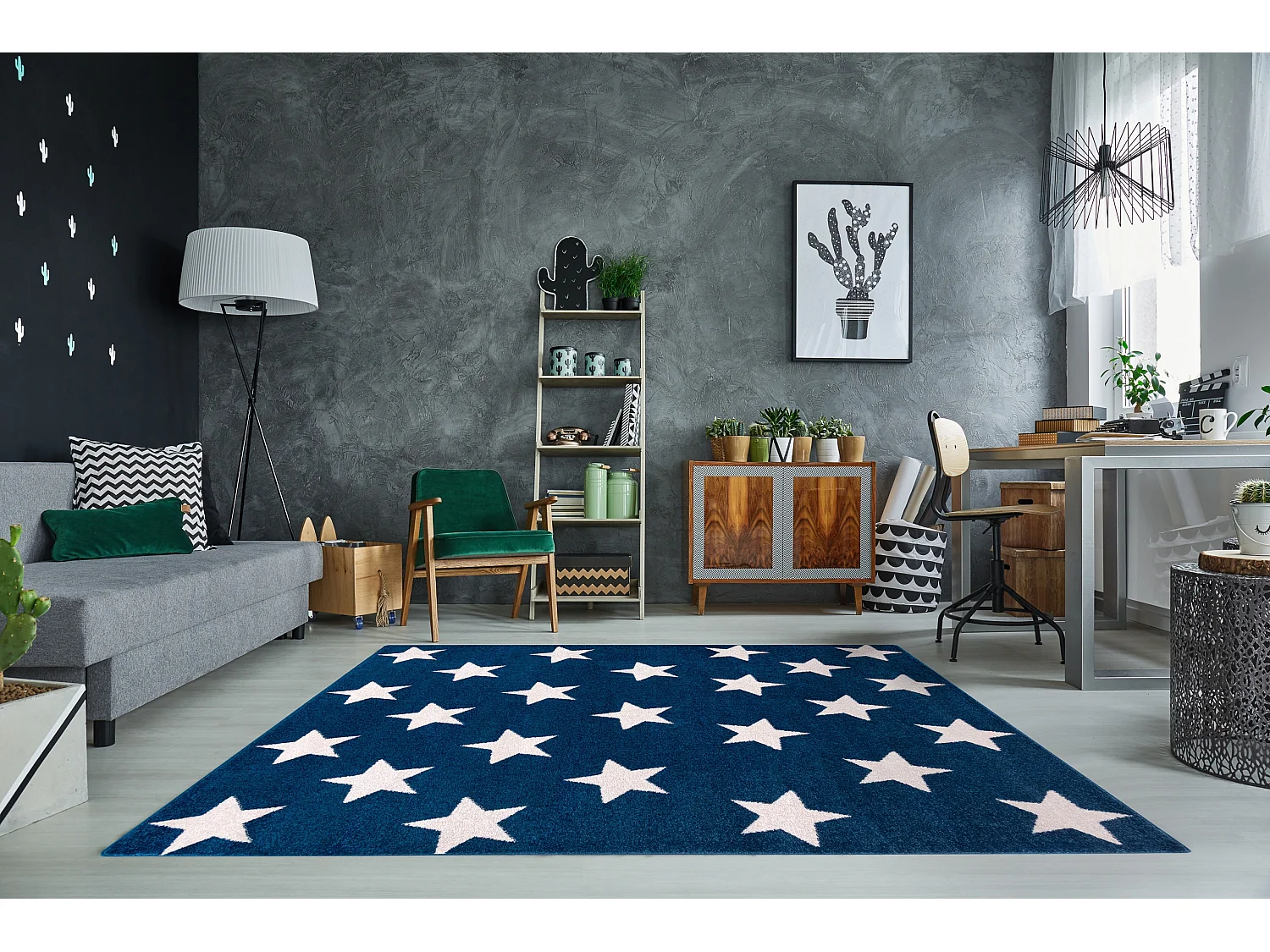 Tapis SKETCH - FA68 bleu et blanc - Petites étoiles Étoiles 180x270 cm