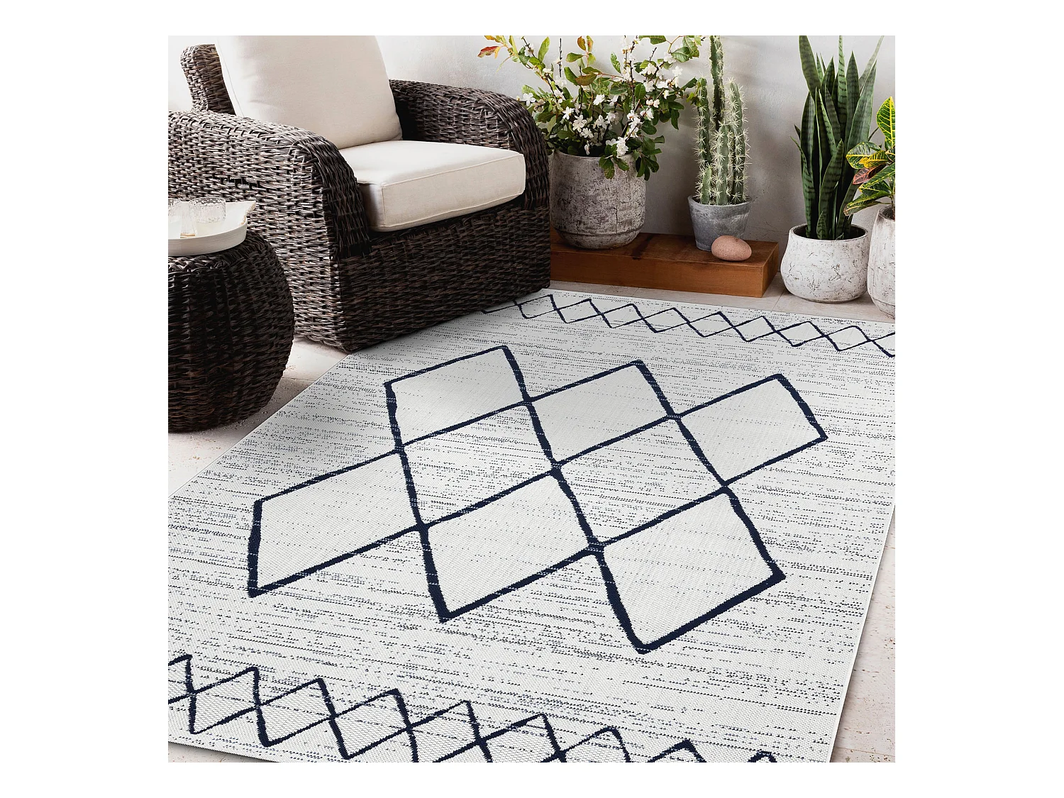 Tapis EN CORDE SIZAL COLOR 47272/396 Losanges CarrésVBlanc 140x200 cm