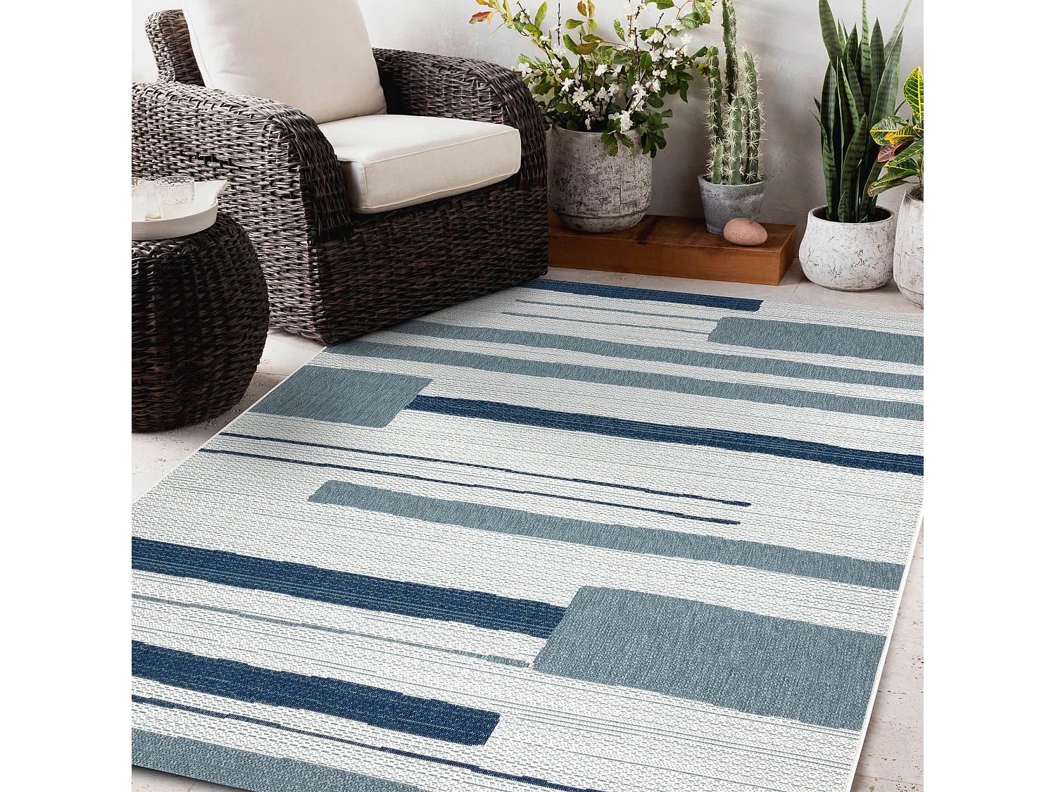 Tapijt Sisal SISAL COLOR 19676369 Lijnen beige / blauw 80x150 cm
