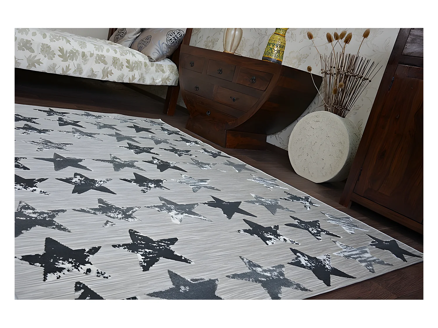 Tapis LISBOA 27219/956 Étoiles Petites étoiles Noir 200x290 cm