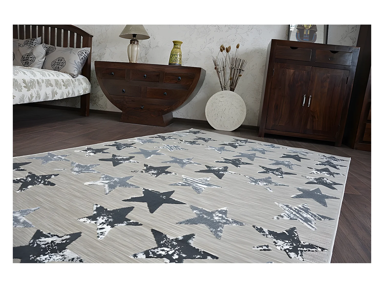 Tapis LISBOA 27219/956 Étoiles Petites étoiles Noir 200x290 cm