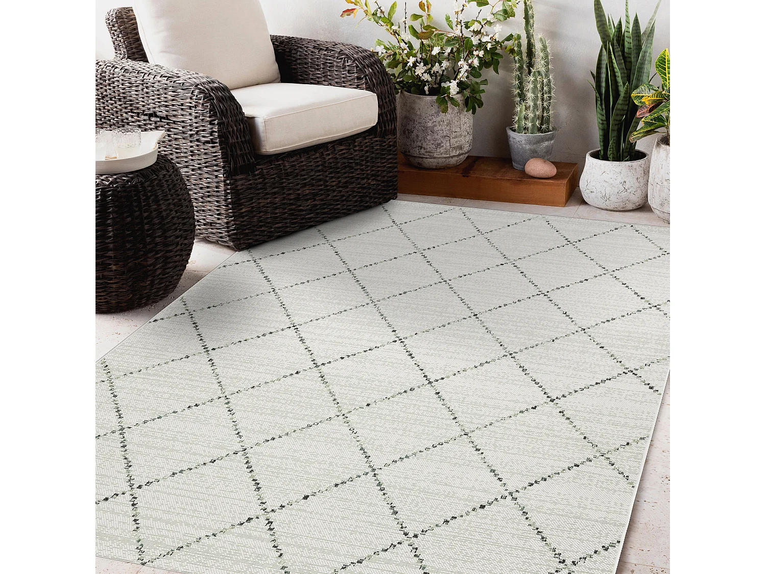 Tapis EN CORDE SIZAL COLOR 19436/062 Losanges Carrés Beige 80x150 cm