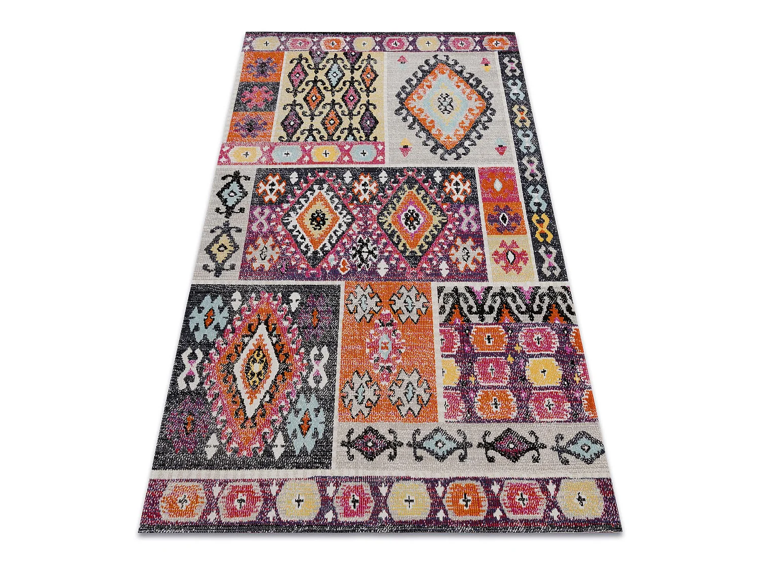 Tapis moderne MUNDO D7682 diamants ethnique extérieur rose / beige 80x250 cm
