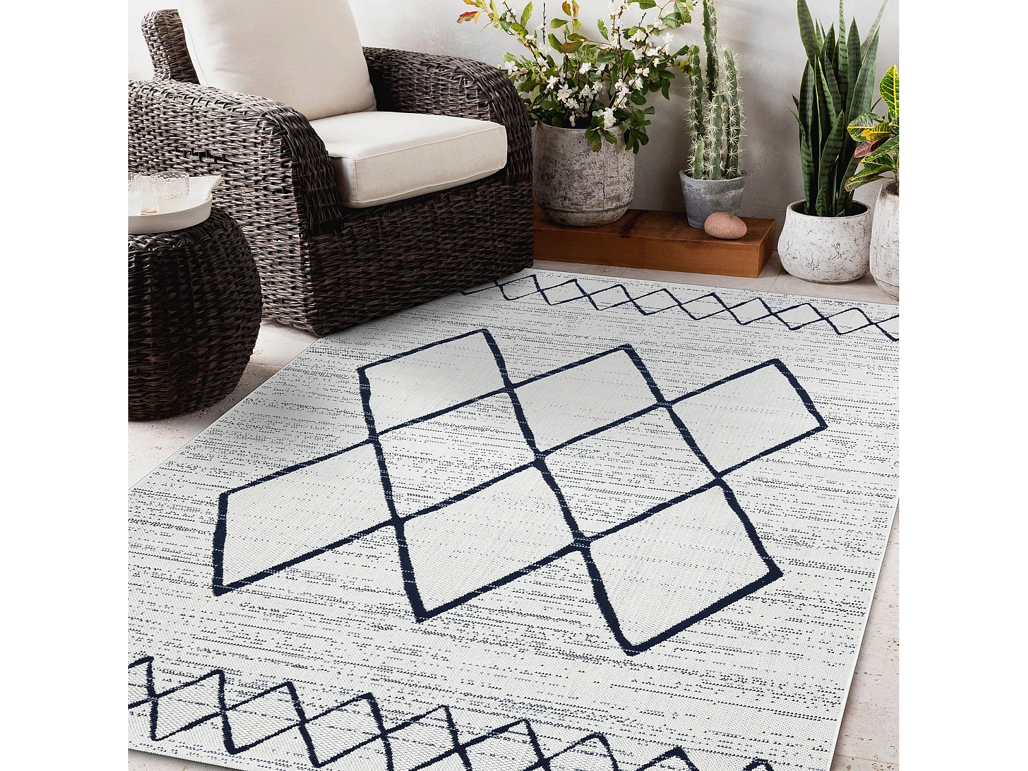 Sisal tapijt SISAL COLOR 47272/396 Ruit Vierho zwart/witkleuring 200x290 cm