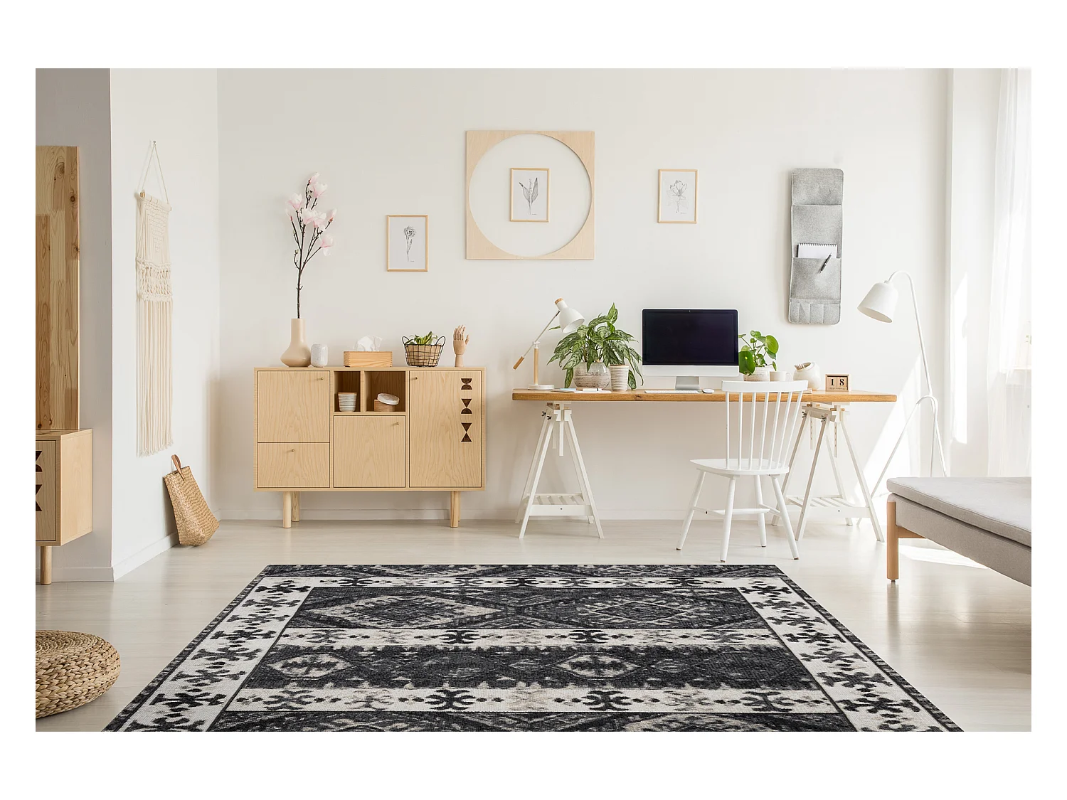 Modern tapijt MUNDO E0651 etnisch outdoor beige / zwart 120x170 cm