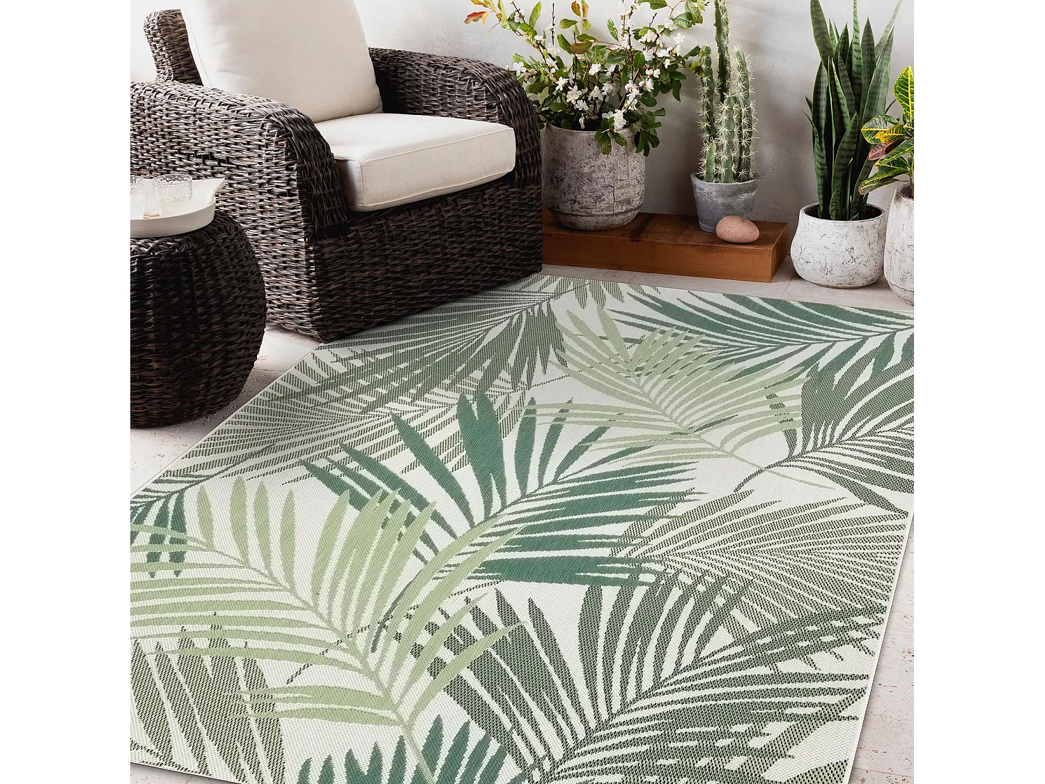 Tapis EN CORDE SIZAL COLOR 19433/062 Feuilles Vert JUNGLE 160x230 cm
