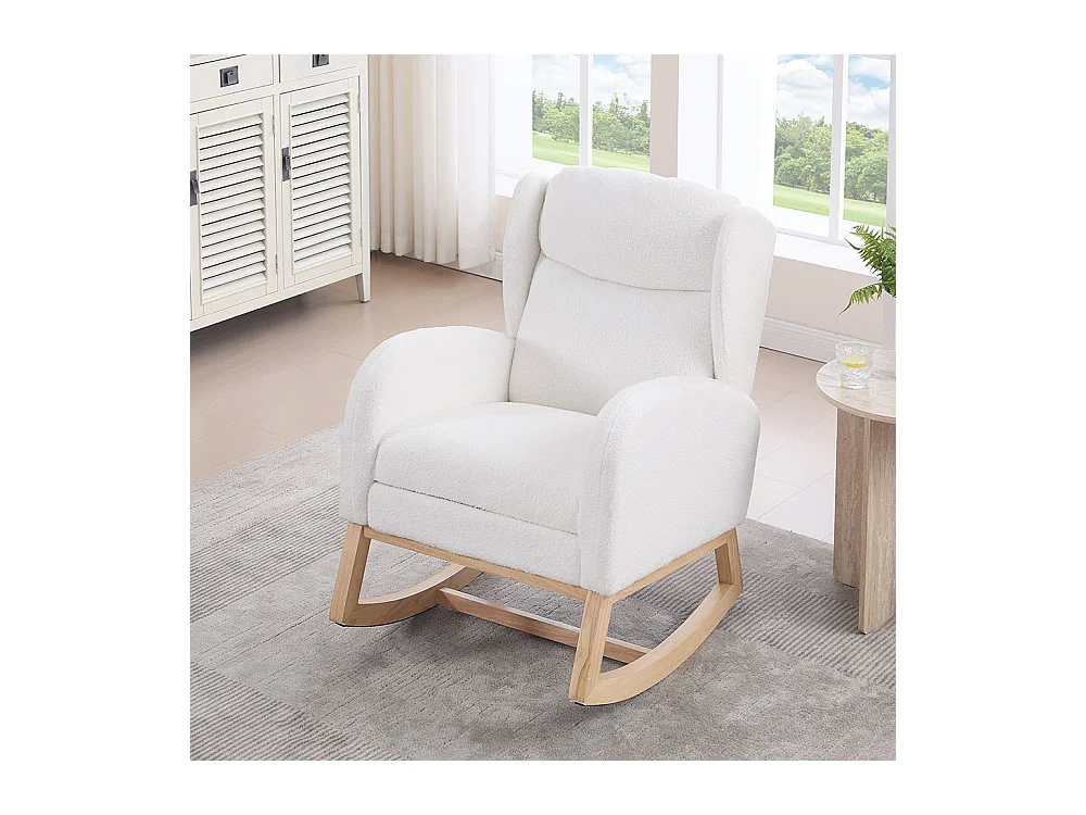 Fauteuil à bascule allaitement lounge structure bois repose-pieds réglable dossier haut Teddy poche appoint chambre salon blanc