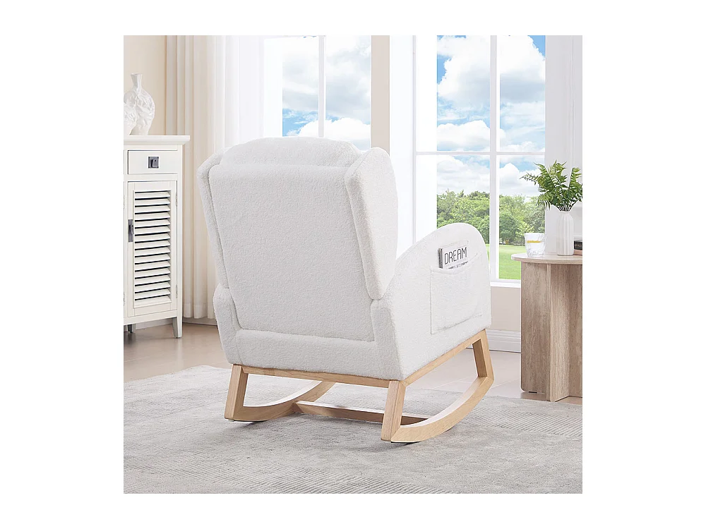 Fauteuil à bascule allaitement lounge structure bois repose-pieds réglable dossier haut Teddy poche appoint chambre salon blanc