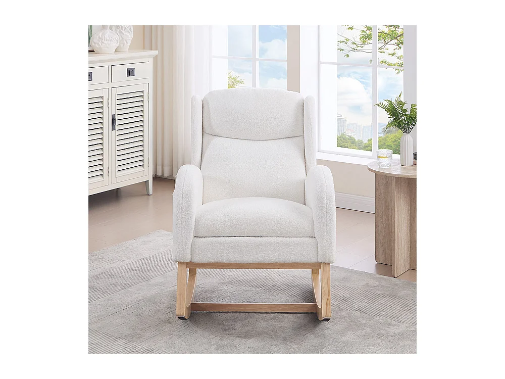 Fauteuil à bascule allaitement lounge structure bois repose-pieds réglable dossier haut Teddy poche appoint chambre salon blanc