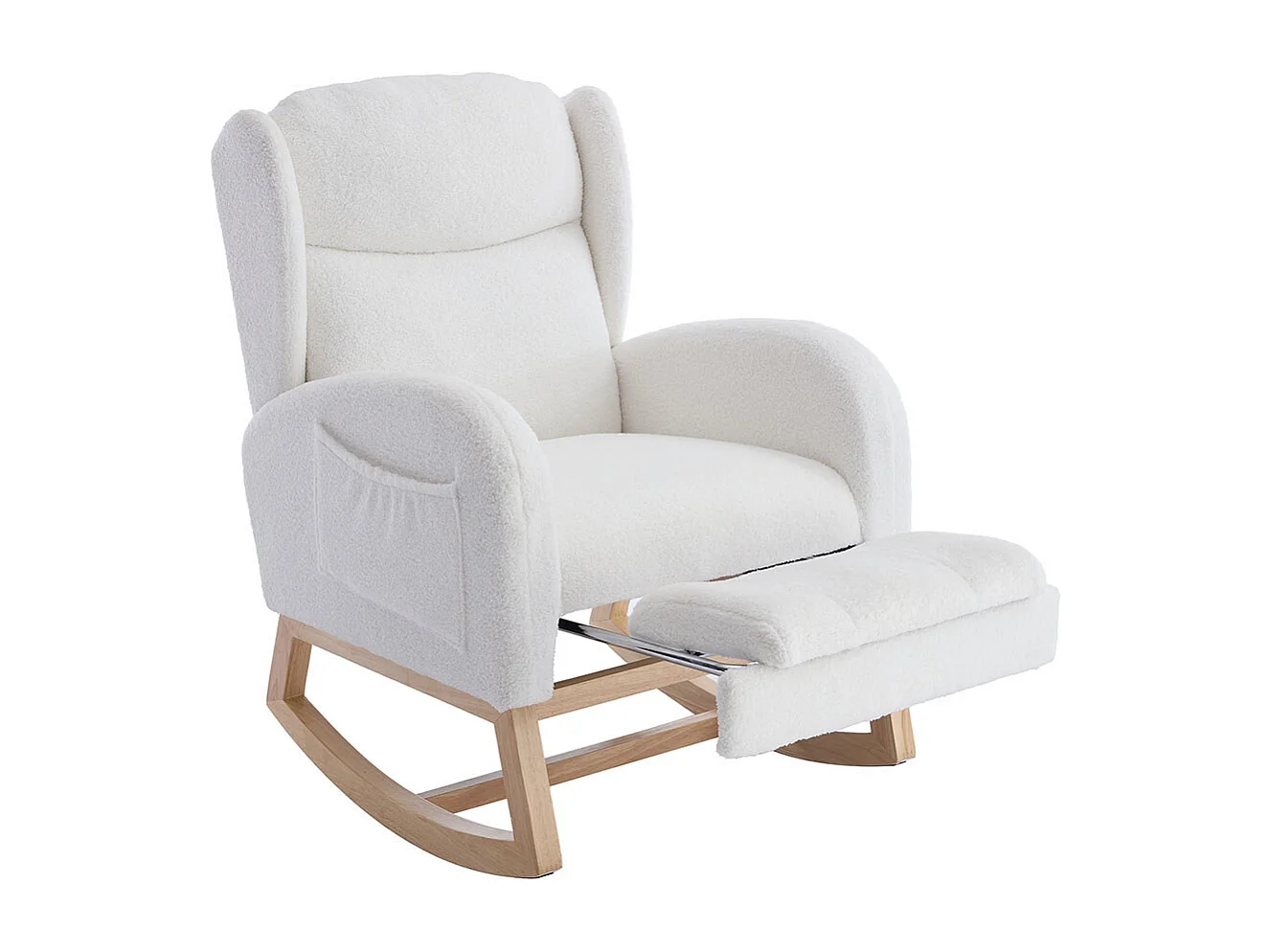 Fauteuil à bascule allaitement lounge structure bois repose-pieds réglable dossier haut Teddy poche appoint chambre salon blanc