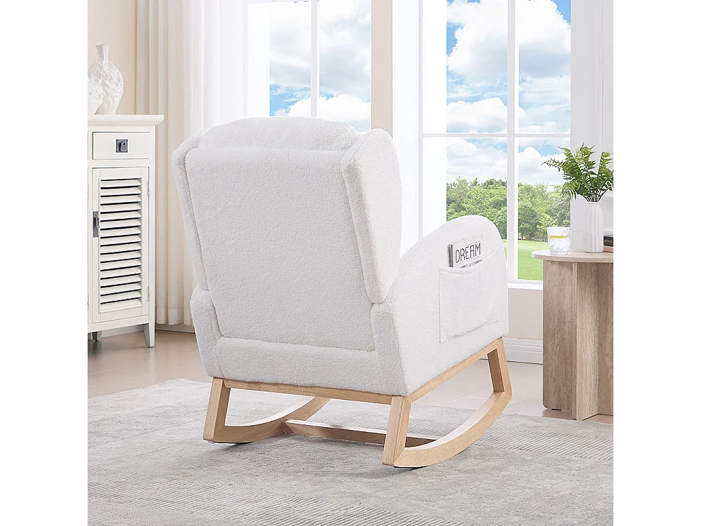 Fauteuil à bascule allaitement lounge structure bois repose-pieds réglable dossier haut Teddy poche appoint chambre salon blanc