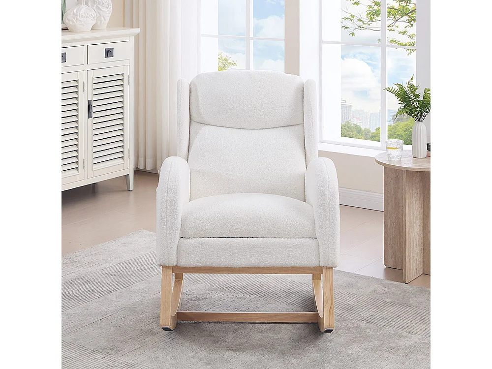 Fauteuil à bascule allaitement lounge structure bois repose-pieds réglable dossier haut Teddy poche appoint chambre salon blanc