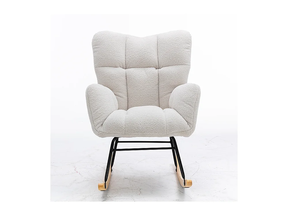 Fauteuil à bascule moderne Mid Century tissu Teddy revêtement tufté assise rembourrée salon chambre blanc