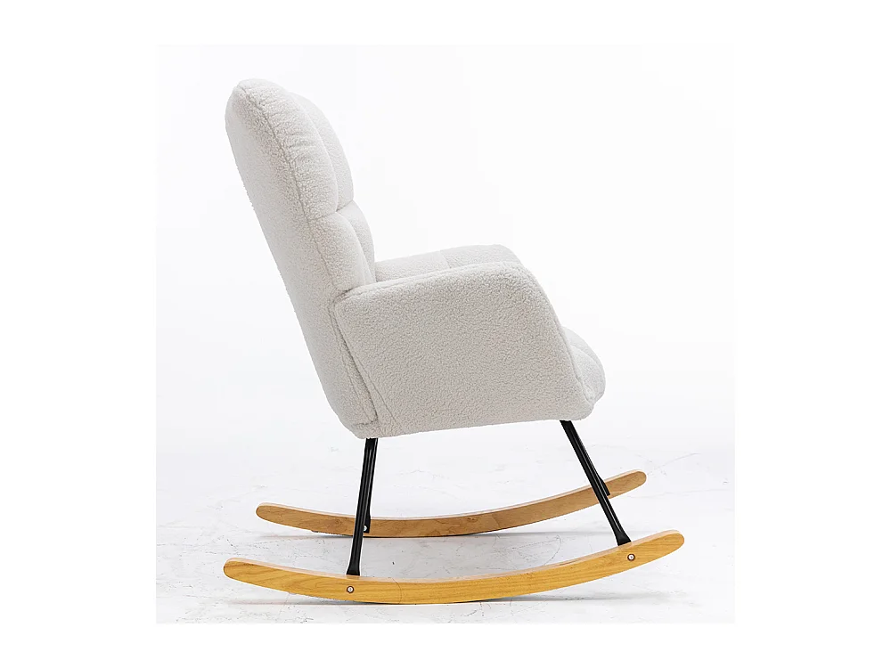 Fauteuil à bascule moderne Mid Century tissu Teddy revêtement tufté assise rembourrée salon chambre blanc