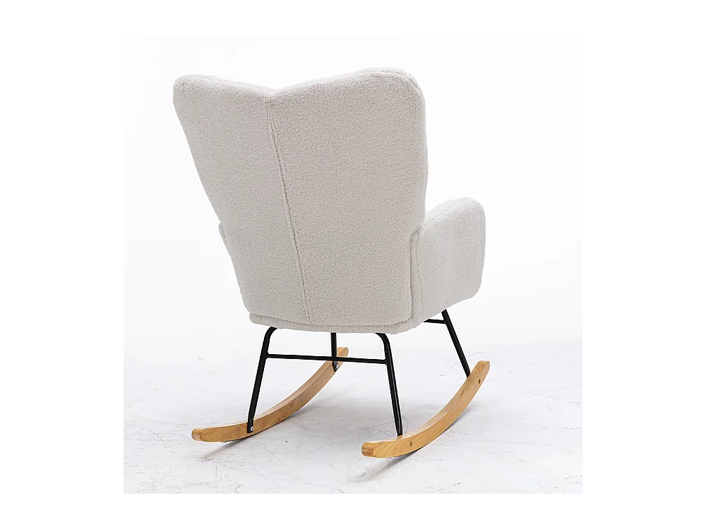Fauteuil à bascule moderne Mid Century tissu Teddy revêtement tufté assise rembourrée salon chambre blanc