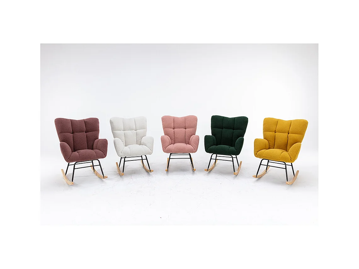 Fauteuil à bascule moderne Mid Century tissu Teddy revêtement tufté assise rembourrée salon chambre blanc