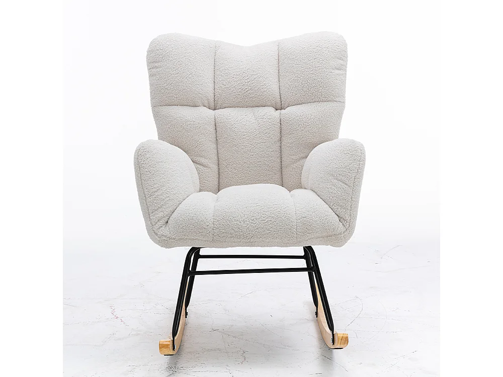 Fauteuil à bascule moderne Mid Century tissu Teddy revêtement tufté assise rembourrée salon chambre blanc